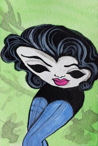 Introducing The Mask, she is great fun at a party, you never know quite what she is thinking with that smirk. The Mask is part of the Trinity along with Flame haired girl and Geisha girl. Step into my parlor she says.... http://www.dailypaintworks.com/fineart/melanie-sinclair/she-never-waits-too-long/171717