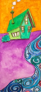 Beautiful little cabin next to a stream in another world. Do you dare to knock at the door, who is inside sitting by the fire? 